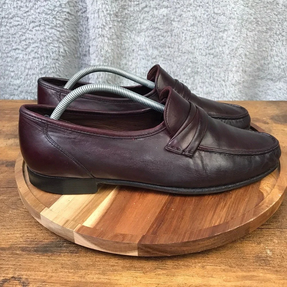 Allen Edmonds Bergamo Loafers Mens 11 D Burgundy Italian Leather Dress Shoes
